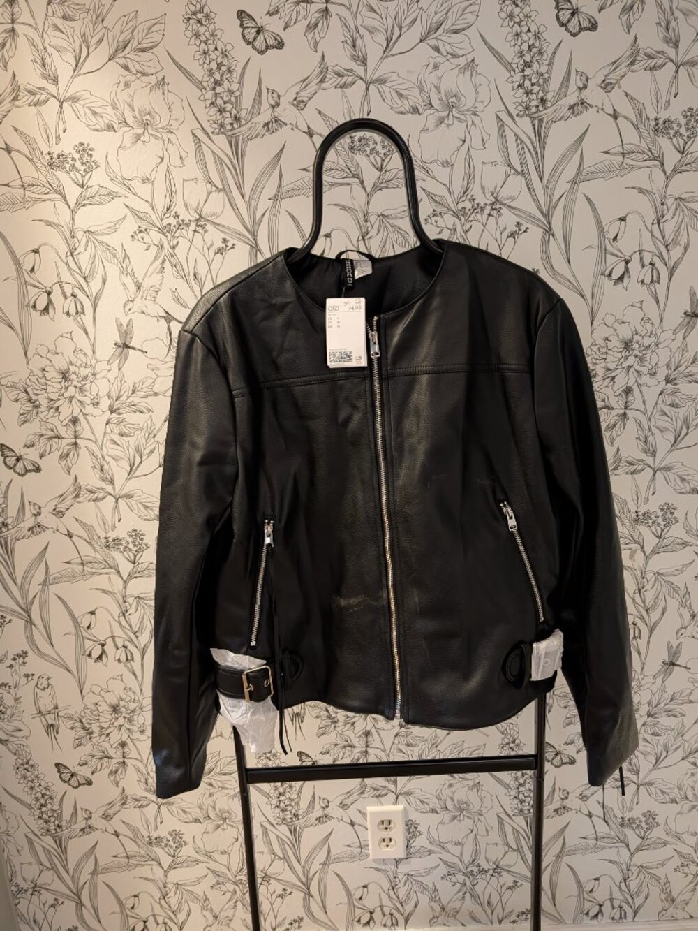 H&M Divided Black Faux Leather Moto Biker Jacket NWT Size L